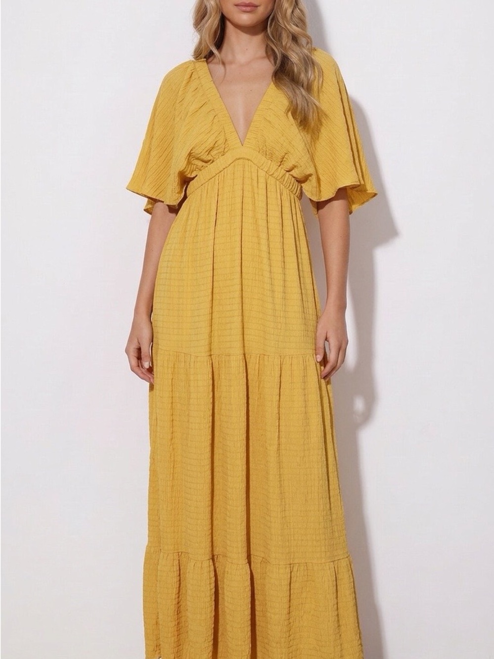 Sunnow Mustard Yellow V-Neck Maxi Dress-68